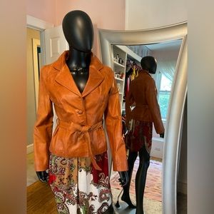 Cognac color small leather jacket